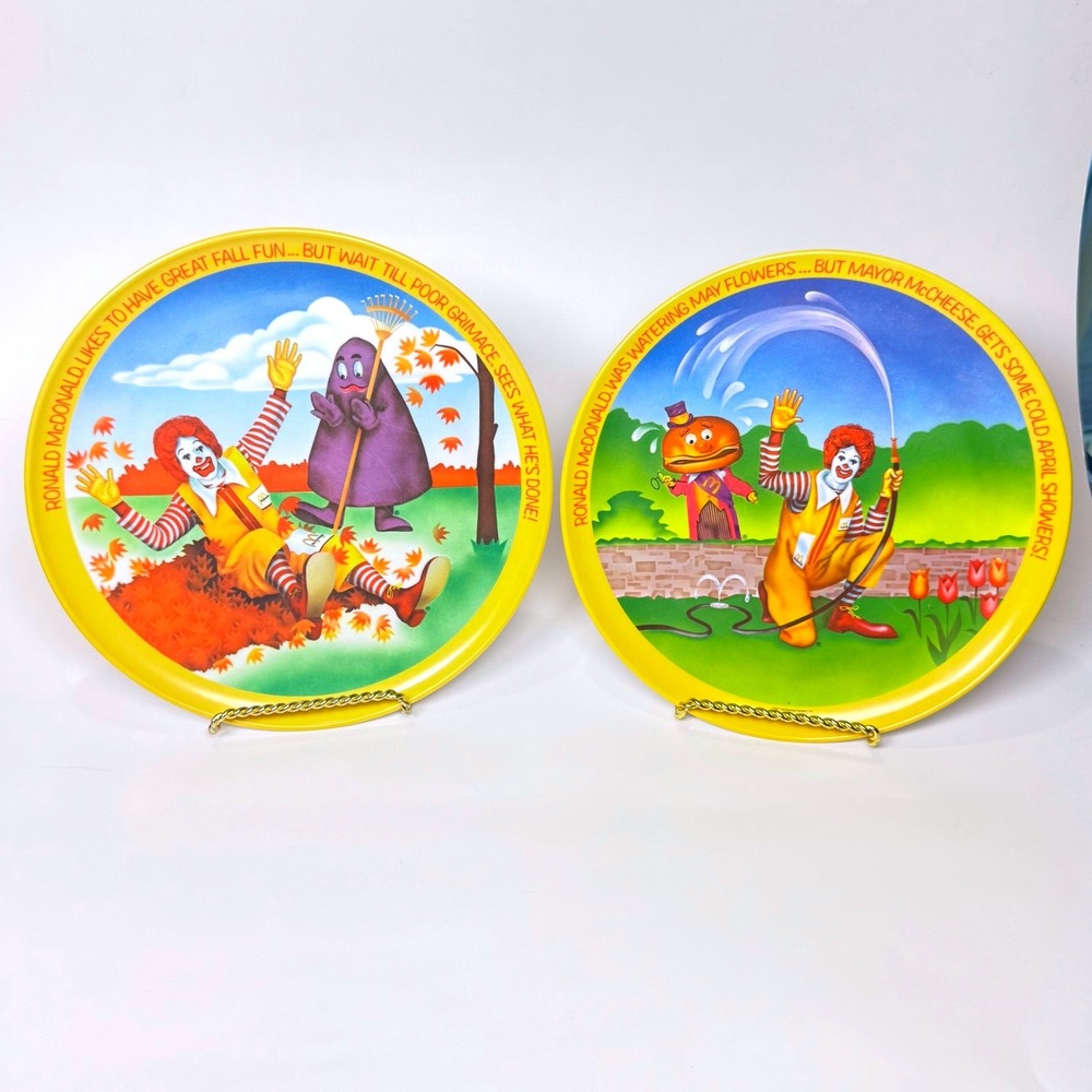 Vintage 1977 McDonalds Melamine Plates Ronald McDonald Grimace Set of 2 USA